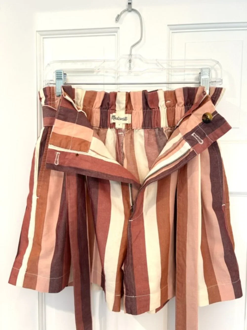 Madewell Paperbag Waist Striped Linen Blend Shorts – NWOT – Size 0